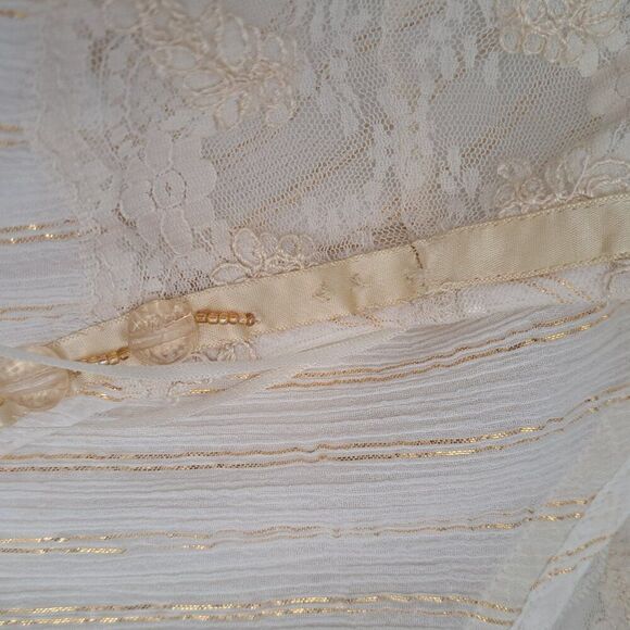 Free People Women's Short Sleeve Crinkle Lace Gold Stripe Cropped Top Sz Small - Picture 7 of 9